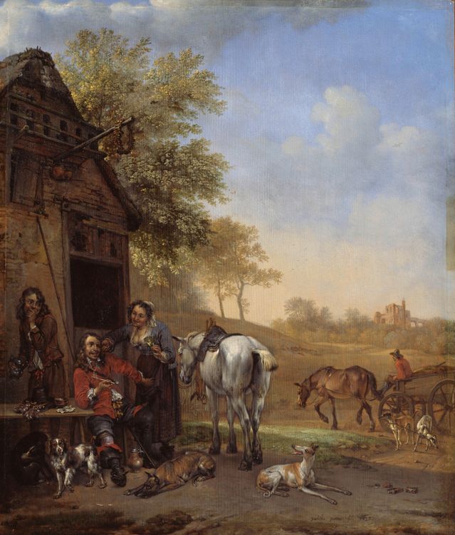 Paulus_Potter_-_Rustende_ruiter_voor_een_herberg_(1650).jpg